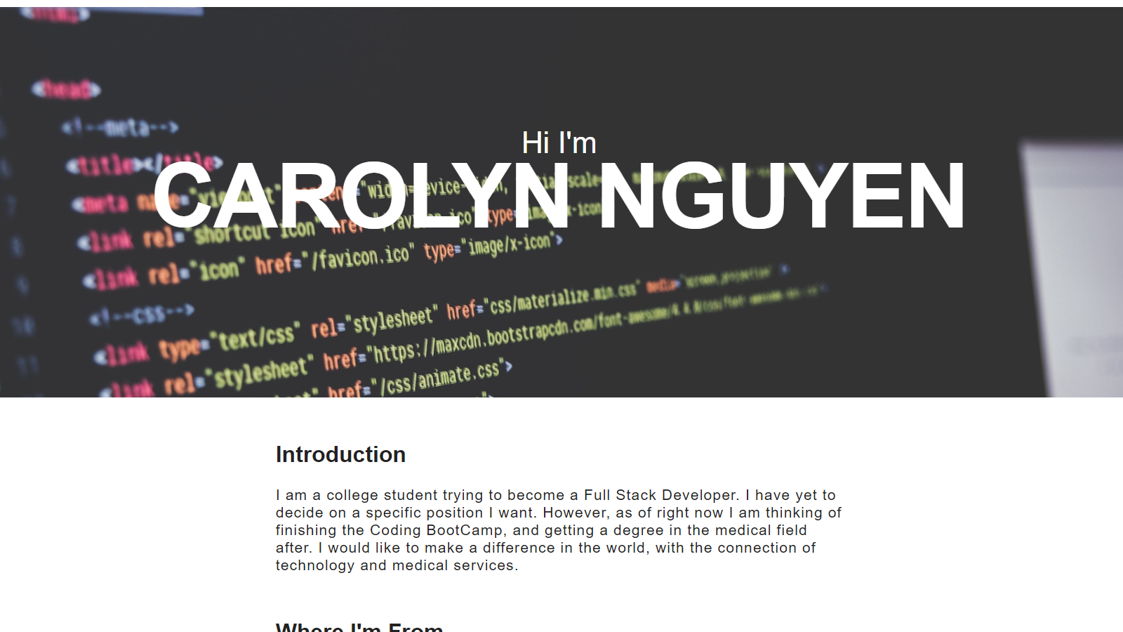 Screenshot of one of the first Webpages I made